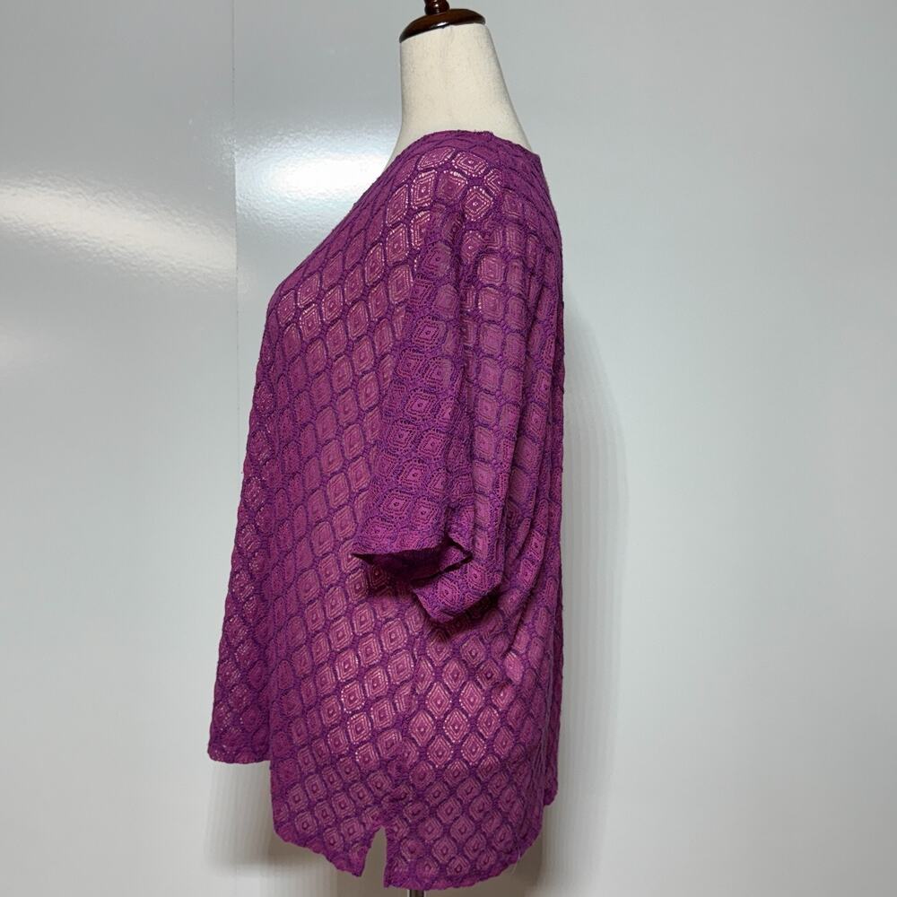 Catherines Top Womens‎ 2X- 22-24 Purple Crochet Lace Overlay Semi Sheer Career - Picture 5 of 8